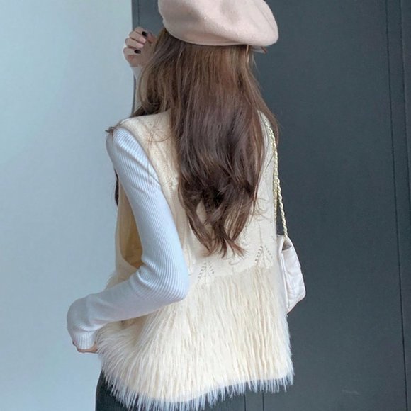 Boho Button Front Fluffy Knit Sweater Vest - Picture 2 of 4